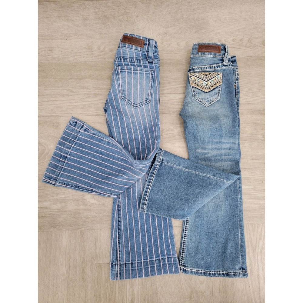 x2 Rock & Roll Denim Girls Size 4 Jeans Trouser Striped Bootcut Western Pants